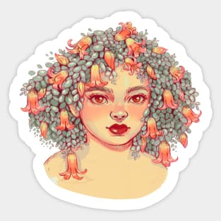 A girl with plants on her head Sticker